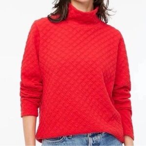 J. Crew Sweater Quilted Diamond Mock Neck Pullover Christmas Red Apres Ski Sz M